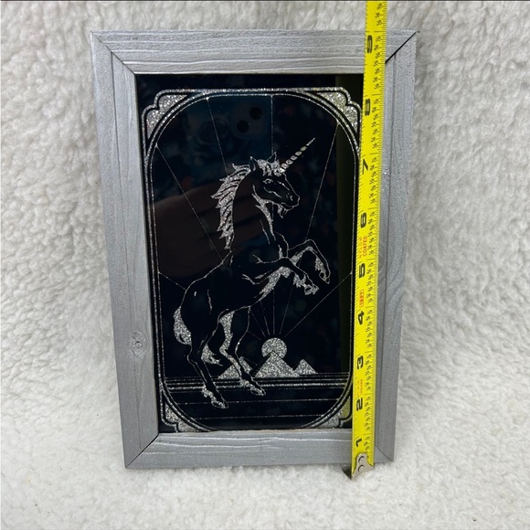Painted glass vtg Lee Sales 1987 Unicorn black glitter silver 6" x 9" - Picture 8 of 10
